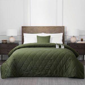 Brookstone King Heated Diamond Stitch Quilt Blanket Green